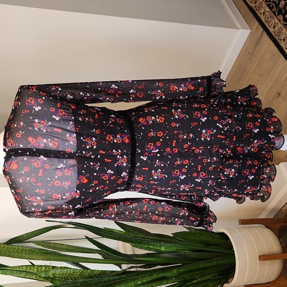 Lulus Floral to See Dress Black Floral Sheer Long Sleeve Ruffles Mini Sz M - Picture 8 of 16